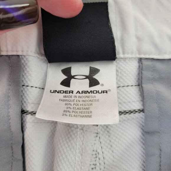 Under Armour Boys YLG White Plaid Golf Shorts Youth Large Performance Activewear - Picture 9 of 10